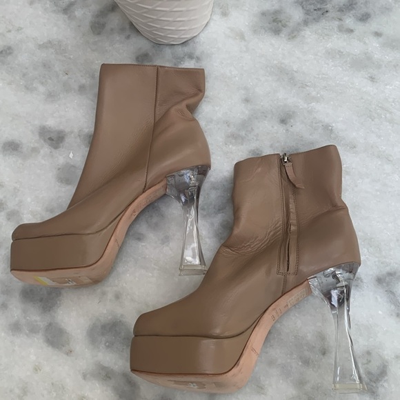 Black Suede Studio Ankle Boots Nude 5โ Heel Acrylic EU 38 / US 8 /1.5โ Platform - Picture 9 of 11